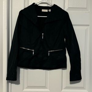 Chicos Jacket Women’s Sz 0 Xs Traveler Black Full Zip Long Sleeve Moto Coat Euc